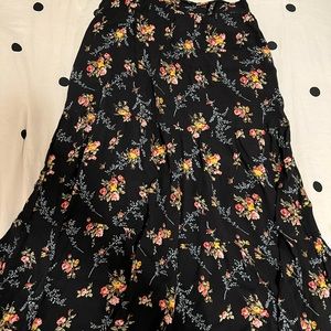 Black floral skirt. Calf length